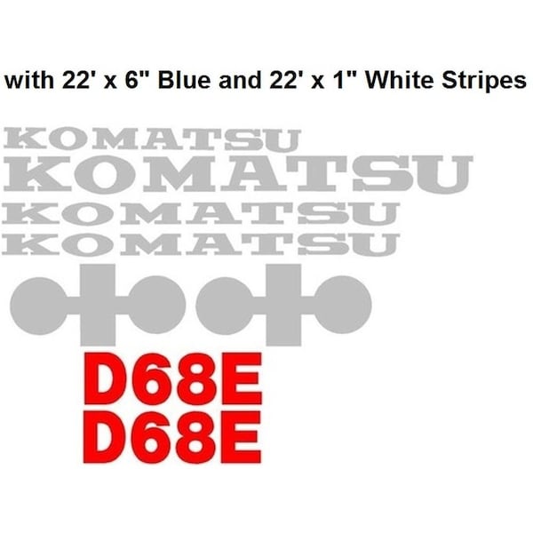 Aftermarket Komatsu Dozer D68E Decal Set with 22' x 6 Blue And 22' x 1 White Stripes KOMD68EWSDECALSET - main